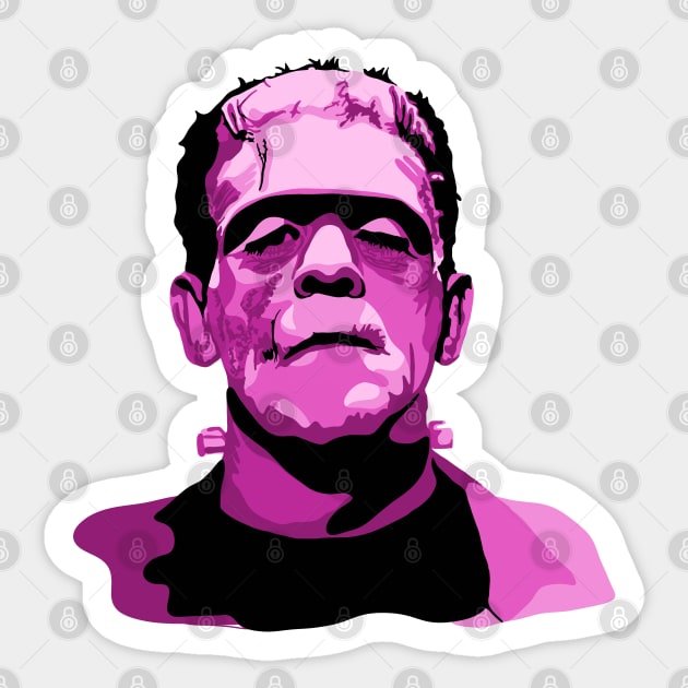 Boris Karloff as Frankenstein's Monster Pink Sticker by Slightly Unhinged